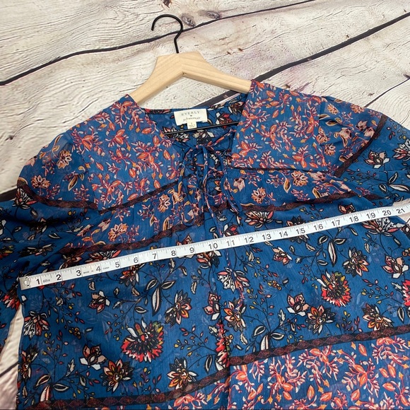 EVERLY Boho Lace Up Peasant Top S Blue - Picture 6 of 7